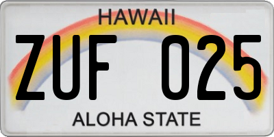 HI license plate ZUF025