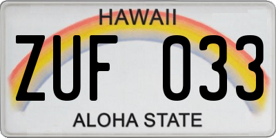 HI license plate ZUF033