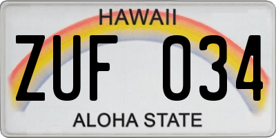 HI license plate ZUF034