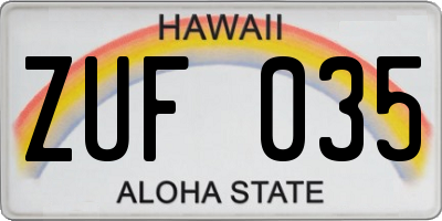 HI license plate ZUF035