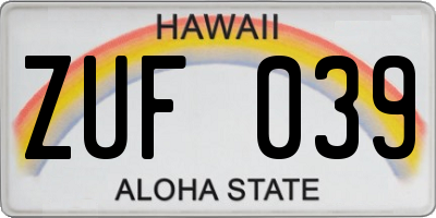 HI license plate ZUF039