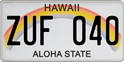 HI license plate ZUF040