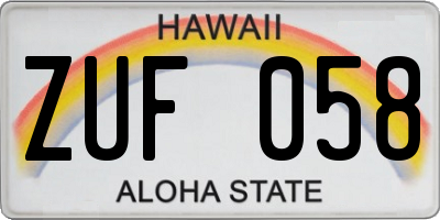 HI license plate ZUF058