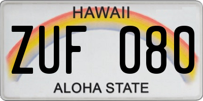 HI license plate ZUF080