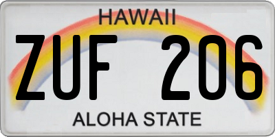HI license plate ZUF206