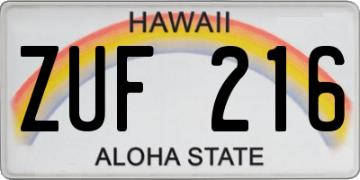 HI license plate ZUF216