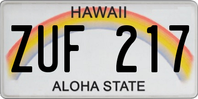 HI license plate ZUF217