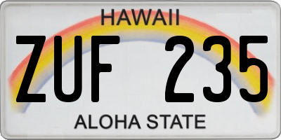 HI license plate ZUF235