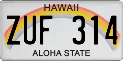 HI license plate ZUF314