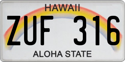 HI license plate ZUF316