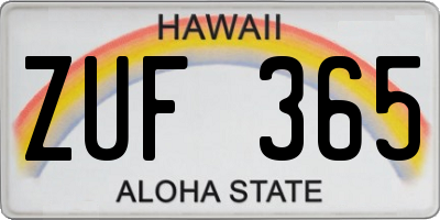 HI license plate ZUF365