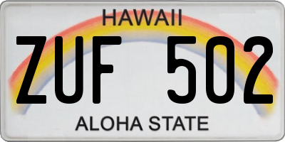 HI license plate ZUF502