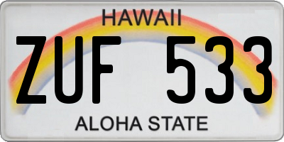 HI license plate ZUF533