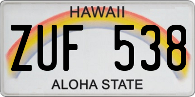 HI license plate ZUF538