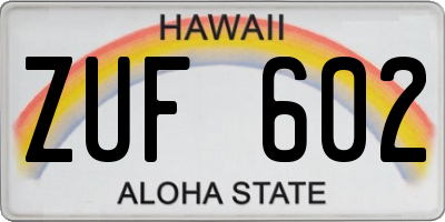 HI license plate ZUF602