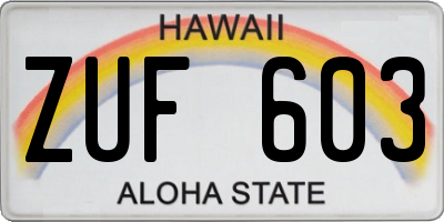 HI license plate ZUF603