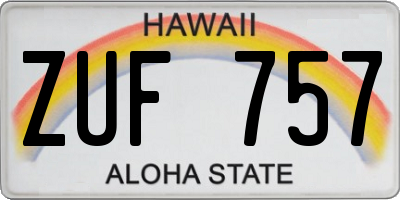 HI license plate ZUF757