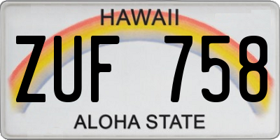 HI license plate ZUF758
