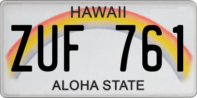 HI license plate ZUF761