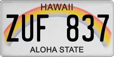HI license plate ZUF837
