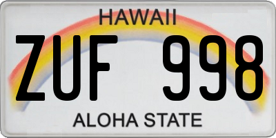 HI license plate ZUF998
