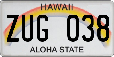 HI license plate ZUG038