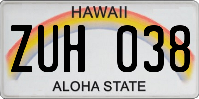HI license plate ZUH038