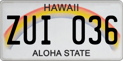 HI license plate ZUI036