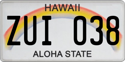 HI license plate ZUI038