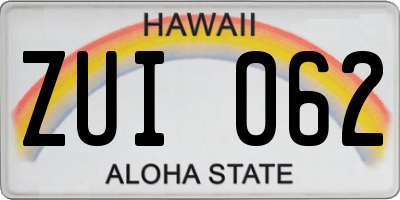 HI license plate ZUI062