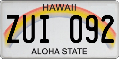 HI license plate ZUI092