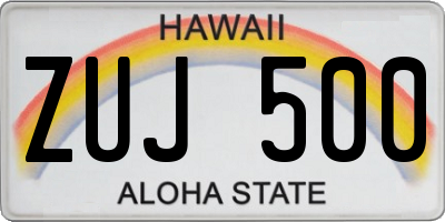 HI license plate ZUJ500