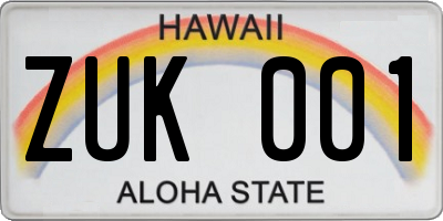 HI license plate ZUK001