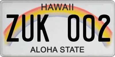 HI license plate ZUK002