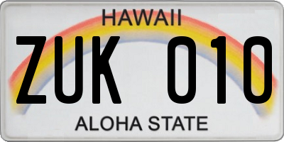 HI license plate ZUK010