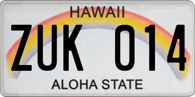 HI license plate ZUK014