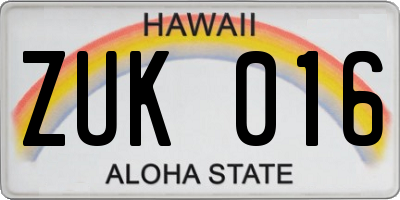 HI license plate ZUK016
