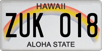 HI license plate ZUK018