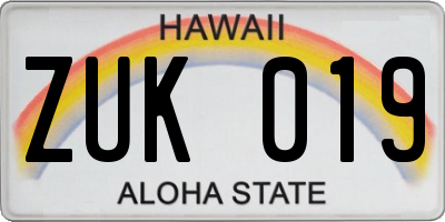 HI license plate ZUK019
