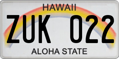 HI license plate ZUK022