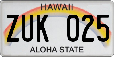 HI license plate ZUK025