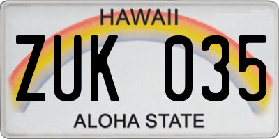 HI license plate ZUK035