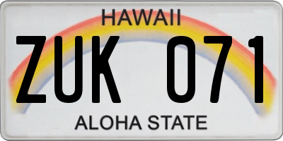 HI license plate ZUK071