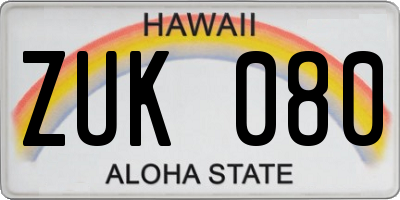 HI license plate ZUK080