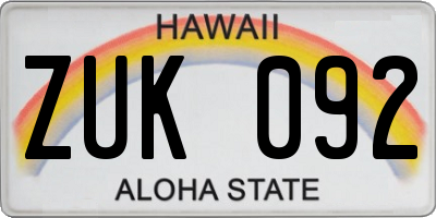 HI license plate ZUK092