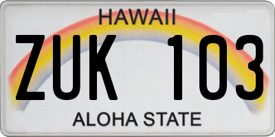 HI license plate ZUK103
