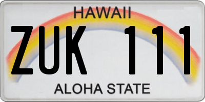 HI license plate ZUK111