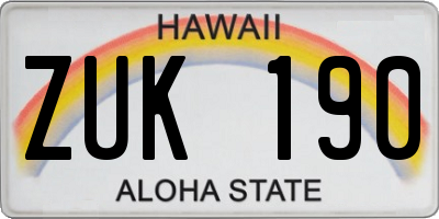 HI license plate ZUK190