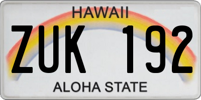 HI license plate ZUK192