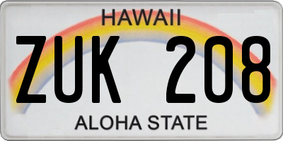 HI license plate ZUK208